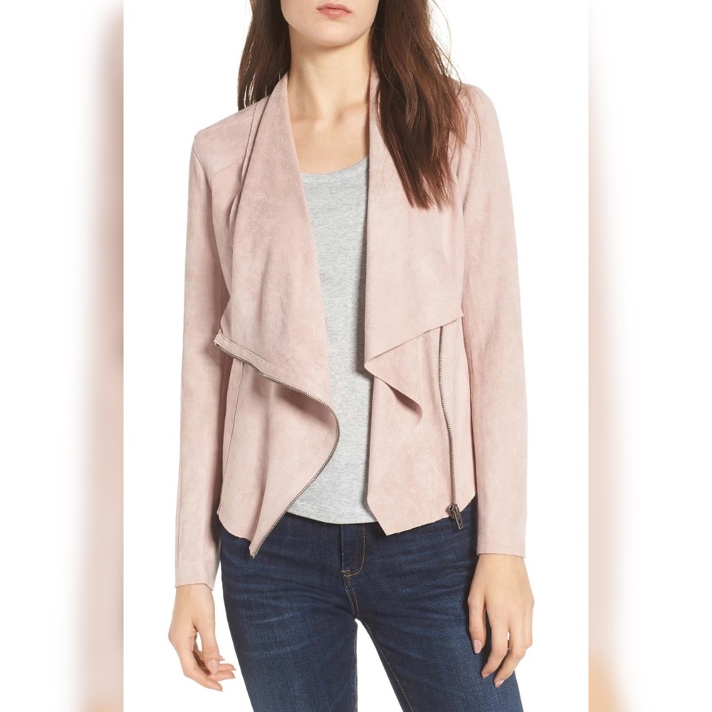 Pink Faux Suede Drape Front Jacket BLANKNYC